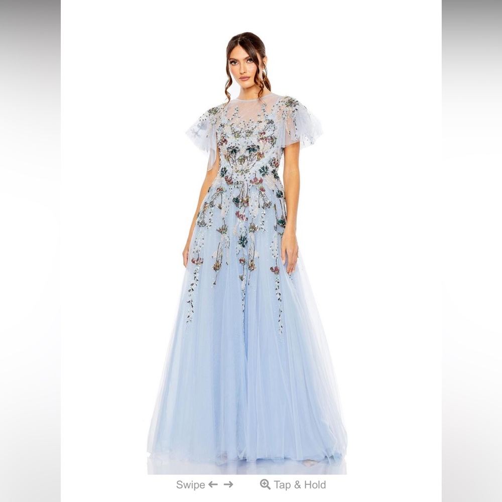 Mac Duggal 20510 Periwinkle Blue Embellished Tulle High Neck Maxi Gown $998‎
